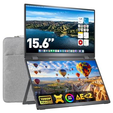 Imagem de Upperizon Extensor De Tela Para Laptop 15,6 Polegadas Fhd 1080P 360° Monitores Duplos Dobráveis 120% Srgb Δe<2 Hdmi Usb-C Monitor Triplo Portátil Empilhado Para Laptop Pc Windows Mac Com Suporte Ve