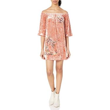 Imagem de Blu Pepper Túnica Julieta feminina de veludo com manga 3/4, Rosa coral, M