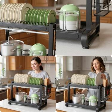 Imagem de Escorredor Loucas Bancada 2 Andares Organizador Pia Multifuncional Ute