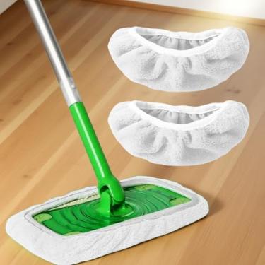 Imagem de Pacote com 2 almofadas de esfregão reutilizáveis, refis de limpeza de piso de microfibra laváveis para uso úmido e seco, panos de cabeça de esfregão para limpeza doméstica