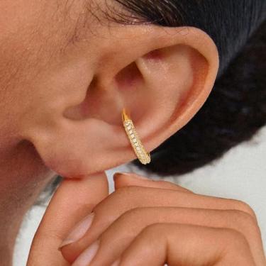 Imagem de Brinco feminino banhado a ouro 14 K, não perfurado, cartilagem de orelha, clipe em zircônia cúbica, brincos de argola para presente de joias de orelha, Medium, Latão, Sem pedra preciosa