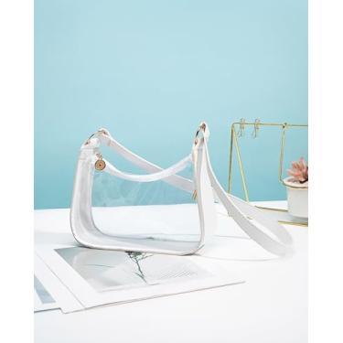 Imagem de Bolsa de ombro de PVC elegante, design leve e durável para uso diário/eventos em estádios, bolsa transparente, Branco, Large