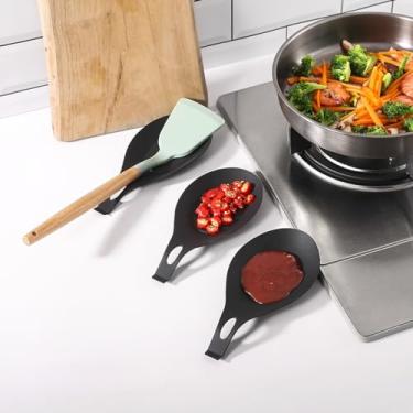 Imagem de 2 peças de silicone para descanso de colher de fogão, suporte de utensílios de cozinha resistente ao calor, almofada de colher multiuso, prato de frutas, preto