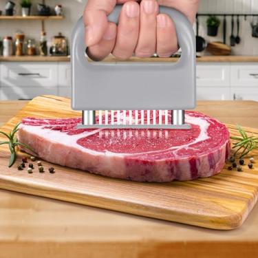 Imagem de Ferramenta de amaciador de carne, aço inoxidável, utensílios de cozinha resistentes, ferramenta de agulha de amaciador de carne portátil, utensílio de cozinha (cinza)