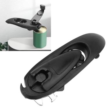 Imagem de Abridor de latas multifuncional 8 em 1, abridor de latas com alça giratória de aço inoxidável, magnético, borda lisa, para abertura sem esforço, garrafa, cortador para acampamento (preto)