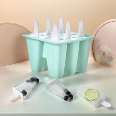 Imagem de Moldes de picolé de silicone com 6 cavidades, molde de picolé sem BPA, reutilizável, fácil de liberar, fazer picolé, moldes de silicone para picolé, molde de sorvete caseiro