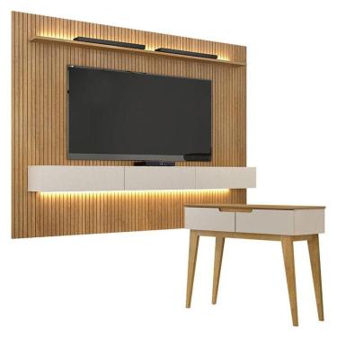 Imagem de Home Suspenso Frisado Curitiba 224 Com Led E Aparador Bellíssima Cinamomo Off White - Valdemóveis