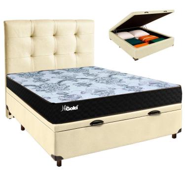 Imagem de Kit Cama Box Bau + Cabeceira + Colchão Casal Molas Ensacadas - Life Gold - Paropas