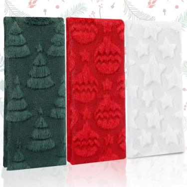 Imagem de Fanfanwin Pacote com 3 toalhas de mão de Natal 76 x 35 cm Jacquard toalha de banho árvore de Natal ovos estrelas decorativas vermelho verde branco toalhas de Natal para secar, limpar, cozinhar e assar