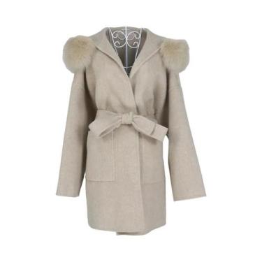 Imagem de Casaco de Lã e Caxemira Feminino para Inverno - Gola de Pele de Raposa