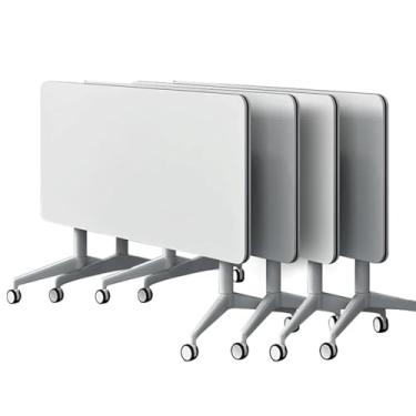 Imagem de Mesa de conferência, mesa de treinamento móvel dobrável de escritório moderna branca com rodas é conveniente e rápida, adequada para escritório, sala de reuniões e sala de aula (4 peças, 120 cm)