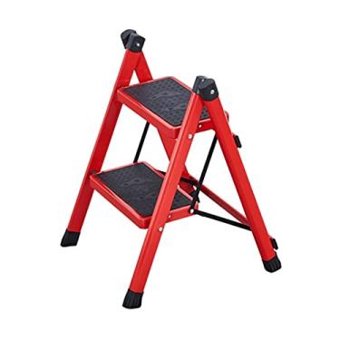 Imagem de Escadas dobráveis escadas pequenas escada de 2 degraus escada dobrável de um lado com pedal largo antiderrapante e suportes de reforço escada de metal resistente (cor: Escada K) (Escada pequena