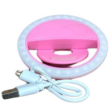 Imagem de Luz Selfie Ring Light Anel Portátil Multi-Uso c/Clip p/Celular e Tablet | USB Recarregável | Fonte Indireta para Quarto de Bebê, Iluminação p/Vídeos & Streaming/ 3 Niveis de Intensidade (Rosa)
