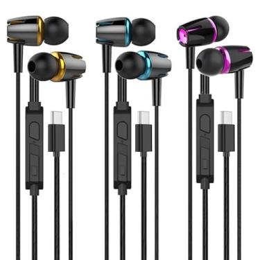 Imagem de Pacote com 3 fones de ouvido USB C para iPhone 16 15 Pro Max, tipo C, fones de ouvido intra-auriculares magnéticos com cancelamento de ruído com microfone para iPad 10 Pixel 9 8 para Galaxy S25 Ultra