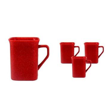 Imagem de Kit 4 Canecas Quadrada Fibra Madeira Vermelho 250Ml - Bb Store