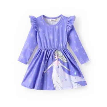 Imagem de Disney Princess Frozen Elsa Minnie Mickey Stitch Vestido de manga comprida manga longa roupas infantis de bebê para criança pequena, Frozen Elsa - violeta, 3-4T