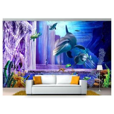 Imagem de Papel De Parede Vida Marinha Golfinhos Mar 3D Fm107 - Você Decora