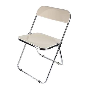 Imagem de LULUMAIC Cadeira de jantar dobrável de acrílico transparente moderna com pernas prateadas galvanizadas para loja de roupas, fotografia, maquiagem e sala de estar, branco leitoso