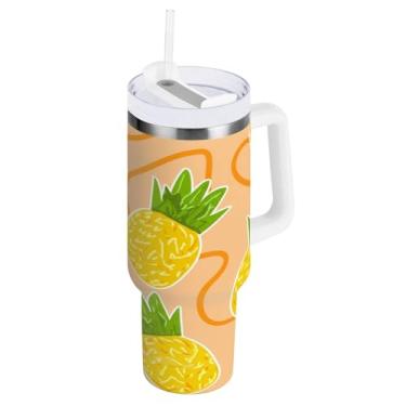 Imagem de Blueangle Copo isolado de 850 g com alça e tampa de canudo - Caneca de viagem de aço inoxidável à prova de vazamento, garrafa de água de abacaxi a vácuo de parede dupla (840)