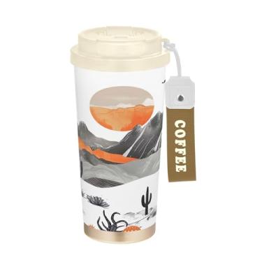 Imagem de SEHANY Caneca de viagem vintage caubói ocidental 482 g xícaras de café reutilizáveis revestidas de cerâmica com tampa à prova de vazamento, parede dupla, isolamento a vácuo, copo de café de aço