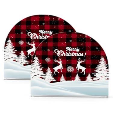Imagem de ATTX Pacote com 2 porta-guardanapos de Natal de acrílico com design de veado xadrez de Natal - organizador de mesa decorativo para cozinha, restaurante, decoração de férias de casa #1641
