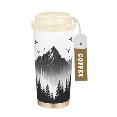 Imagem de SEHANY Caneca de viagem com paisagem de montanha em aquarela de 482 g, copos de café reutilizáveis revestidos de cerâmica com tampa à prova de vazamento, parede dupla, isolamento a vácuo, copo de café