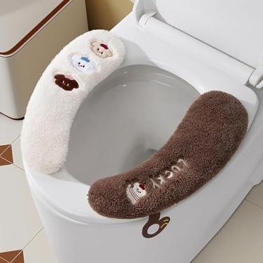 Imagem de Almofada de assento de vaso sanitário quente, aquecedor antiderrapante macio e espesso que pode ser lavado e reutilizado. Os fixadores adesivos quentes do banheiro fixam o assento do vaso sanitário