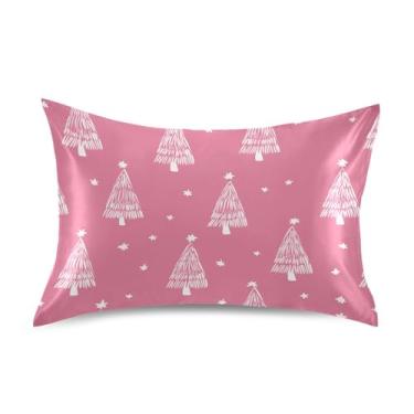 Imagem de ATTX Fronha de árvore de Natal rosa com fecho de envelope para cabelo e pele, macia, respirável, lisa, ambos os lados, capa de almofada de seda refrescante (tamanho padrão 50 x 66 cm, 1 peça) #878