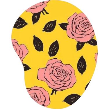 Imagem de Mouse Pad Ergonômico Gota Arte Rosas Rosa Contorno Preto Amarelo