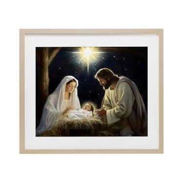 Imagem de Stupell Industries "Presépio noturno tranquilo", impressão emoldurada sob vidro, marrom, 40 x 33