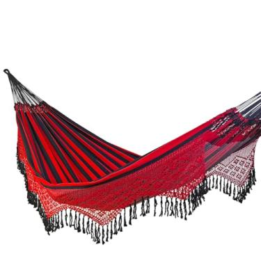Imagem de Rede de Dormir e Descanso Duquesa Casal Extra Varanda Crochê Algodão Jaguaruana. (Rubro Negro)