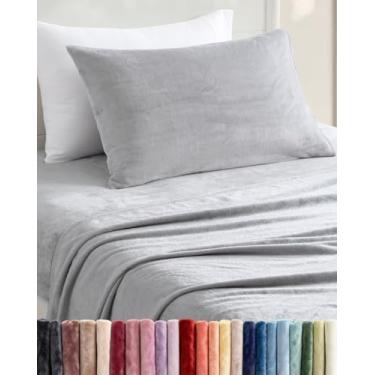 Imagem de Jogo de lençol solteiro de lã - Jogo de cama de flanela de veludo de 3 peças - Roupa de cama de lã super macia - 1 lençol de cima, 1 lençol com elástico e 1 fronha - aconchegante, confortável e