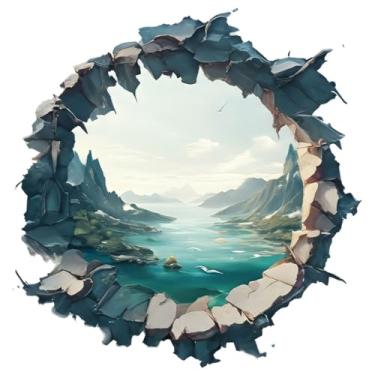 Imagem de MaiKeAYang Decalques de parede 3D murais removíveis vinil paredes decorações montanhas rio pássaros para sala de estar quartos de bebê quarto banheiro casa parede decoração DIY