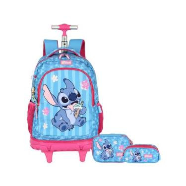 Imagem de Kit Lilo Stitch Mochila Costas E Rodas + Estojo Box E Triplo - Luxcel