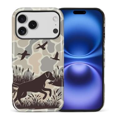 Imagem de ANLUN STORE Capa para iPhone 17 Pro, proteção dupla híbrida TPU macio + PC rígido à prova de choque, capa protetora antiarranhões e fina para homens e mulheres - design camuflado de cachorro de caça