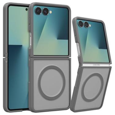 Imagem de RALEAVO Capa magnética forte para Samsung Galaxy Z Flip 7 [compatível com Magsafe] Capa protetora fina à prova de choque para celular Z Flip 7 com traseira rígida translúcida, cinza