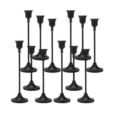 Imagem de 4 conjuntos (12 peças) de castiçais, castiçais cônicos de metal preto, porta-castiçais decorativos vintage modernos para mesa de cornija de casamento, presente de inauguração de casa