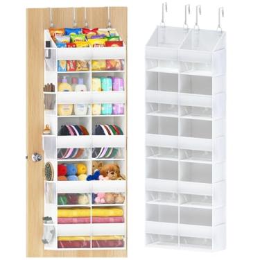 Imagem de Organizador de porta com 5 prateleiras, 9 compartimentos + 10 bolsos laterais, capacidade de peso de 240 kg, organizador resistente atrás da porta, organizador de armário suspenso e armazenamento para