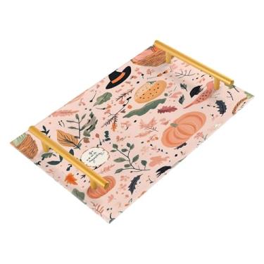 Imagem de xigua Bandeja de banheiro de abóboras de outono com alças bandeja de servir antiderrapante para mesa de centro, organizador de bancada de cabeceira bandeja de decoração de acrílico para decoração de