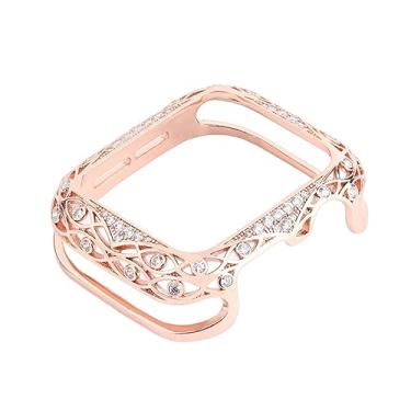 Imagem de ORKDFJ Capa protetora feminina de metal esculpida de 38 mm, 40 mm, 42 mm, 44 mm, 41 mm, 45 mm, S10 de 46 mm, S10 de 42 mm, capa protetora de diamante 10/9/8/7/SE/6/5/4/3/2/1 (ouro rosa, S10 de 46 mm)