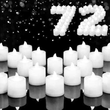 Imagem de Coume Pacote com 72 velas de luz de chá sem chama, Natal, casamento, sem chama, LED, cintilante, operada por pilha, para decoração de mesa de lua de mel (branca)