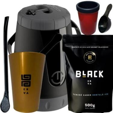 Imagem de Kit Para Tereré Black Erva Mate 500g Garrafa Lisa Copo Acrílico Dourad