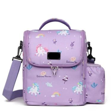 Imagem de Bolsa Térmica Lancheira Infantil para Marmita Quente e Frio Escolar com Alça Ajustável(Lilás unicórnio)