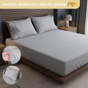 Imagem de Jogo De Lençol Queen Padrão 3 Peças Bordado Inglês 400 Fios Microperca