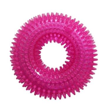 Imagem de Brinquedo Mordedor Pet Argola Espinhos PVC Para Cachorro Reforçado Com Apito limpeza dental