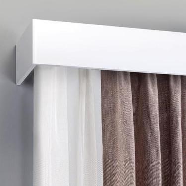 Imagem de Caixa de cortina de trilho duplo 4 em 1, placa de sanefa de cornija deslizante para quarto, decoração de parede e divisória de quarto, capa de trilho de cortina de 2,7 m para janelas - Detalhe de casa