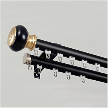 Imagem de Suporte de parede para varão de cortina de trilho duplo resistente (27 a 236 polegadas, 70 a 600 cm) - Trilho de cortina de alumínio durável, preto, 370 cm para decoração de casa e escritório