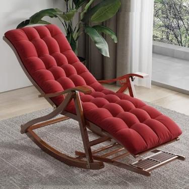 Imagem de Cadeira de balanço estofada, cadeira reclinável dobrável de madeira em vime, cadeira de balanço confortável com apoio para os pés e acolchoada macia, poltrona para sala de estar de pátio para relaxar