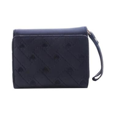 Imagem de Carteira Feminina Curta De Couro PU Com Padrão De Amor Bordado, Dobráv