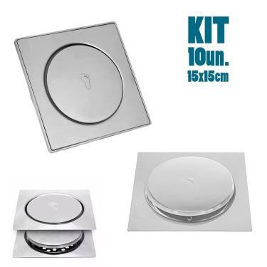 Imagem de Ralo Click Aço Inox Inteligente 10 Un. Pop Up 15x15 Banho Banheiro